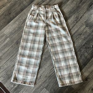 Fleece Plaid Flared Pants